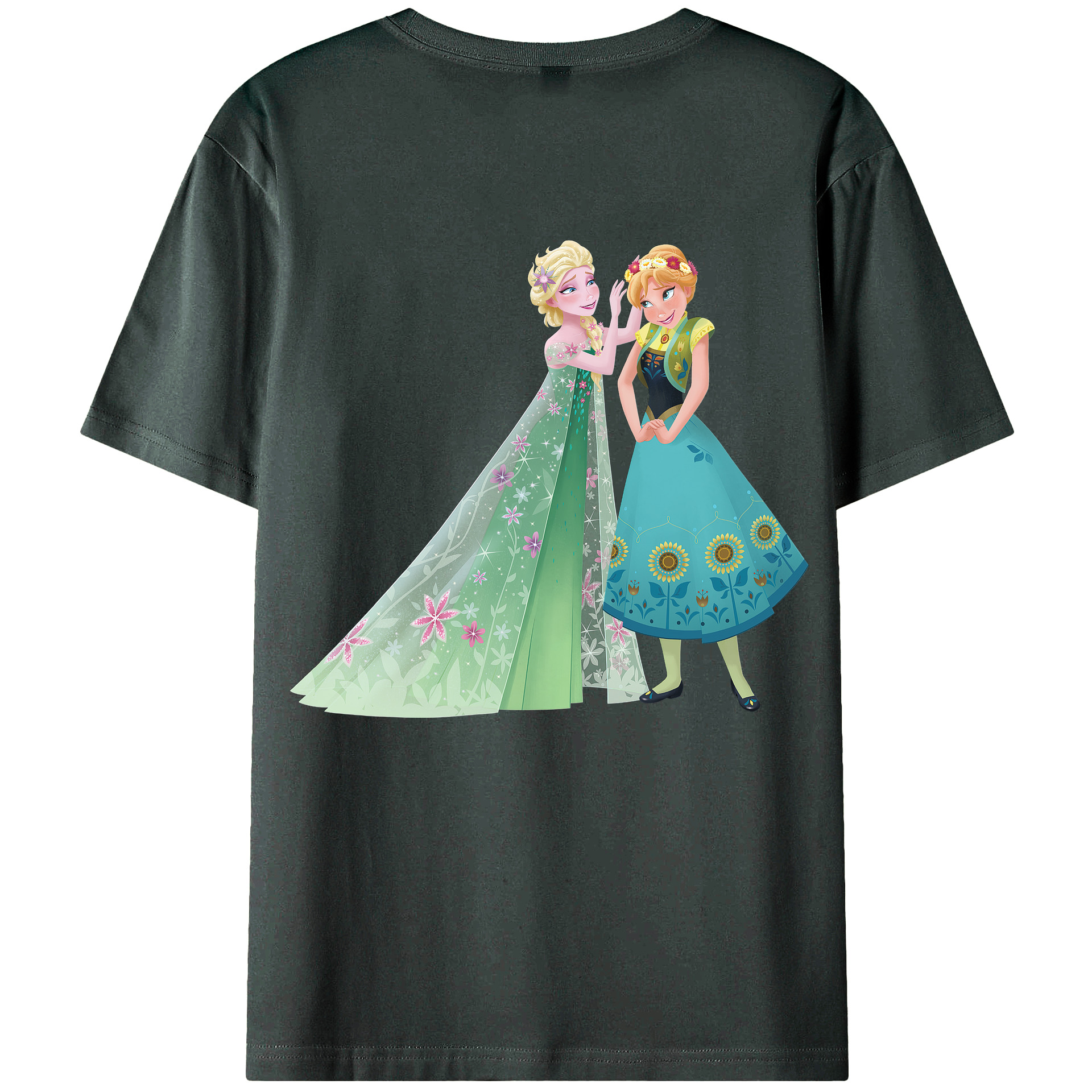 （画像用） アナと雪の女王 アンナ エルサ Frozen Anna Elsa 綿100％ メンズ半袖Tシャツ（バックプリント） 通気性